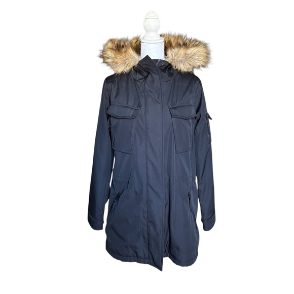 S13 New York Black Utility Parka Jacket NWT Faux Fur Hood Anorak Coat- Size L - Picture 2 of 13